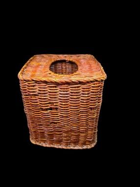 Vintage Woven Rattan Tissue Box Cover - Brown